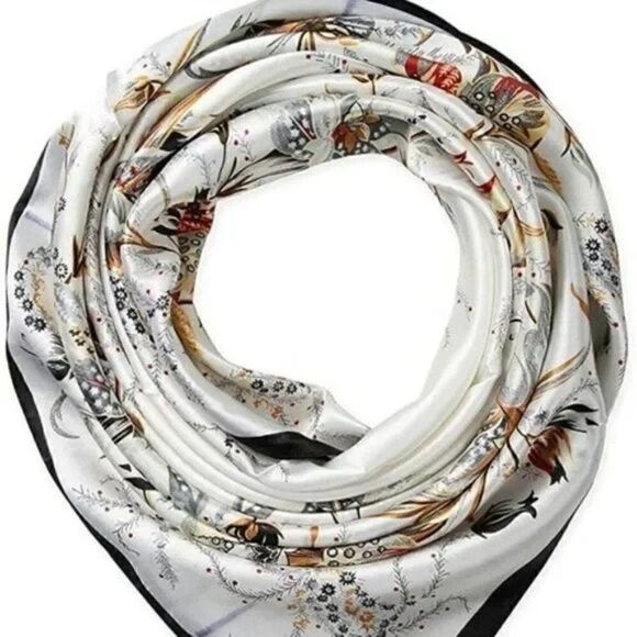 Satin Elegant Floral Design Scarf 35"/35" - Picture 4 of 7